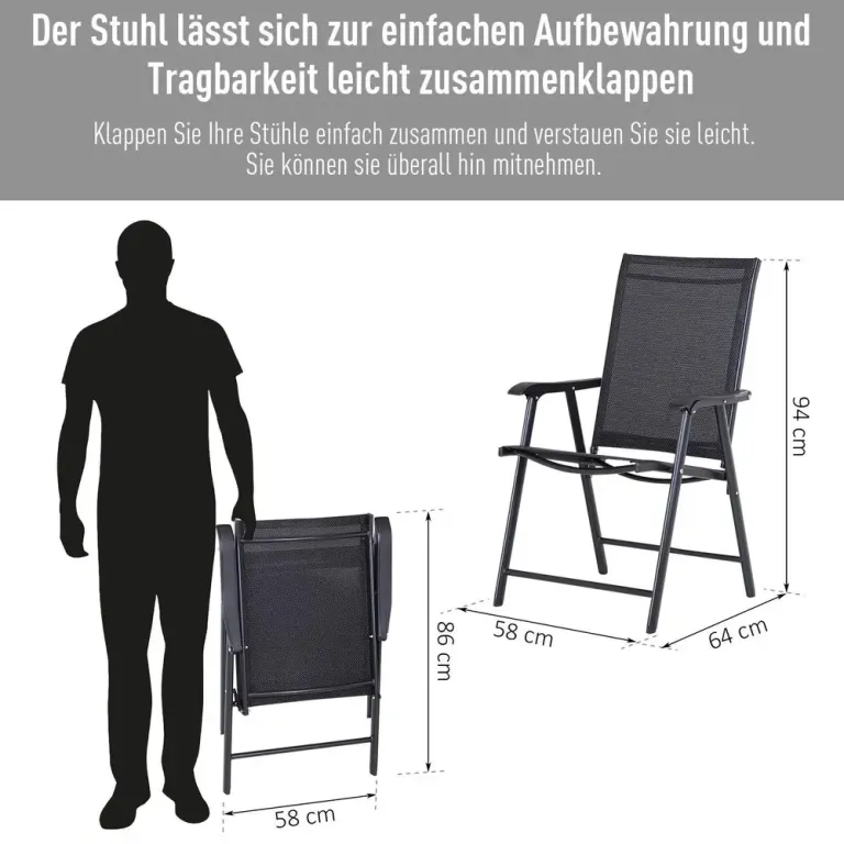 Campingstolar 2-Pack Hopfällbara Stolar 58 x 64 x 94 cm