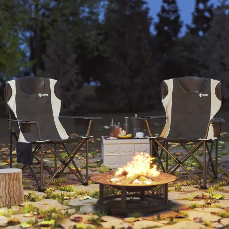 Hopfällbara Campingstolar 2-Pack med Kylväska, Svart Nackstöd