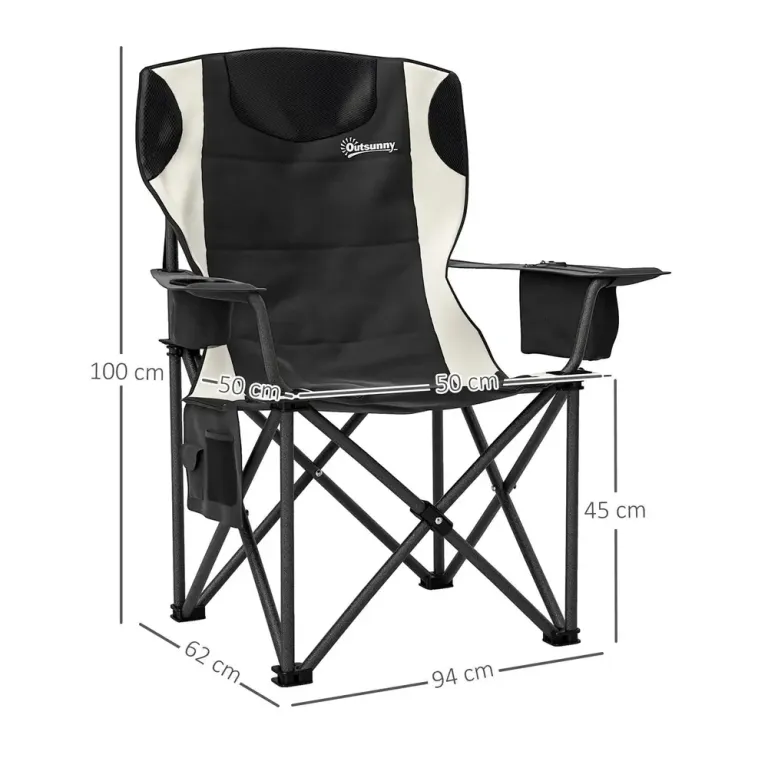 Hopfällbara Campingstolar 2-Pack med Kylväska, Svart Nackstöd