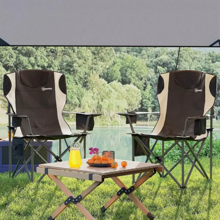 Hopfällbara Campingstolar 2-Pack med Kylväska, Svart Nackstöd