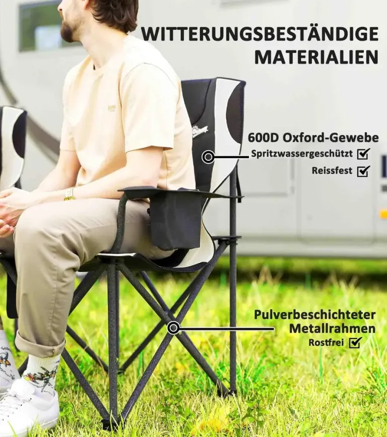 Hopfällbara Campingstolar 2-Pack med Kylväska, Svart Nackstöd