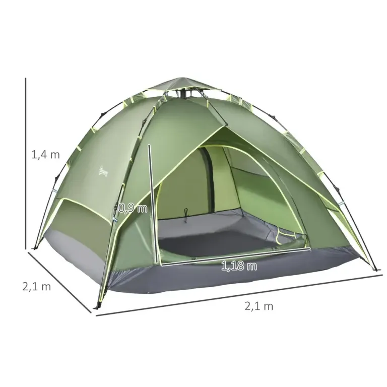 Campingtält Quick-Up för 2–3 Personer Familjetält Mörkgrön Polyester