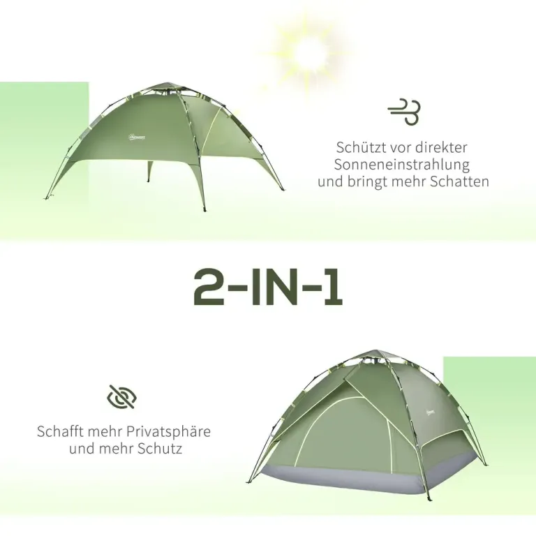 Campingtält Quick-Up för 2–3 Personer Familjetält Mörkgrön Polyester