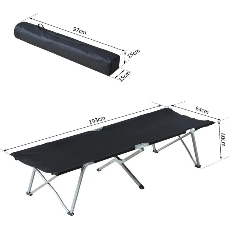 Hopfällbar Campingsäng med Bärväska 190 x 68 cm, Svart