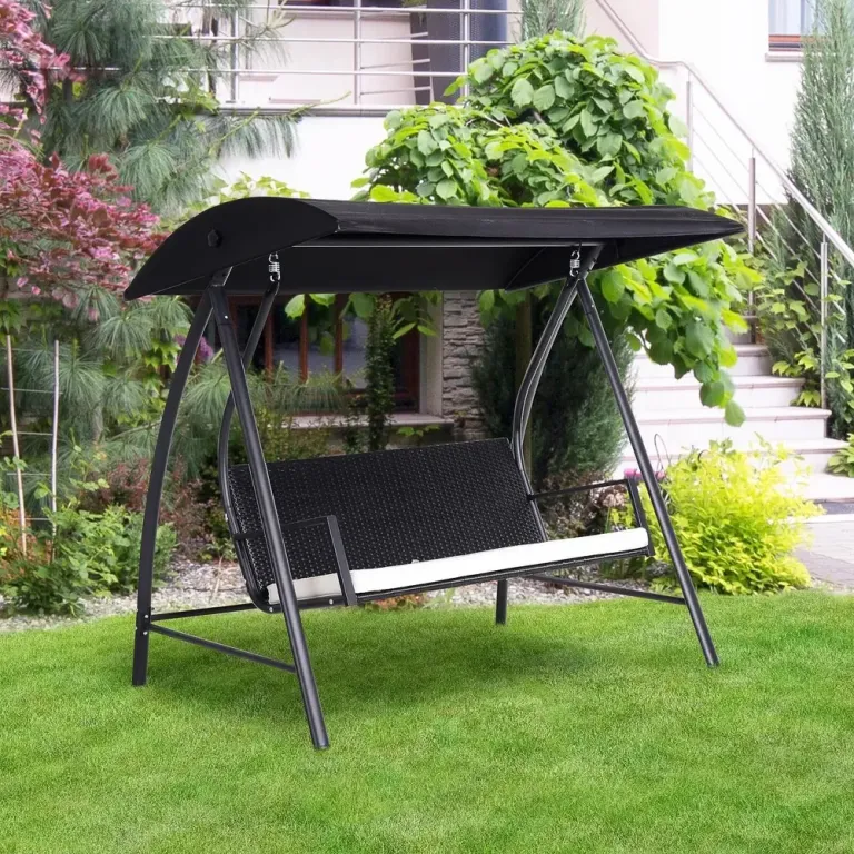 Hammock i Konstrotting 3-Sits med Justerbart Tak, Svart