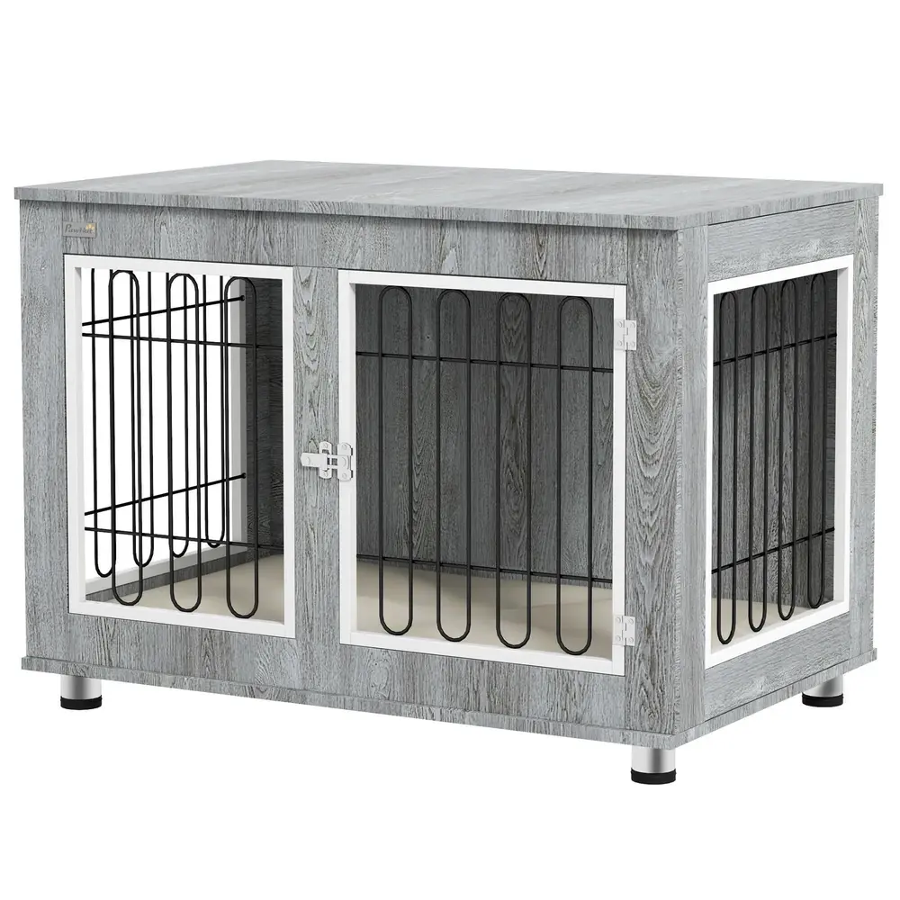Hundbur Hundkoja Grå av Trä och Metall 90 x 58 x 65 Cm
