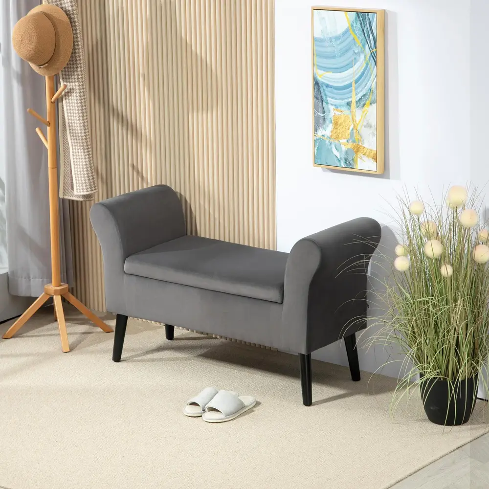 Bänk Förvaringsbänk Mörkgrå av Polyester 111,5 x 41 x 65 Cm