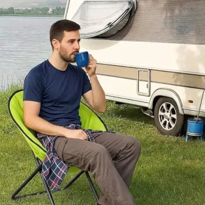 Campingstol Moonchair Hopfällbar Gul av Tyg och Metall