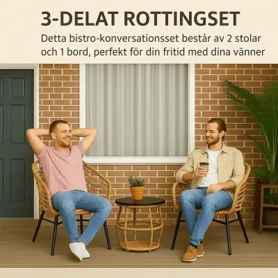 Balkongset i Konstrotting 3 Delar Kompakt Utemöbelgrupp