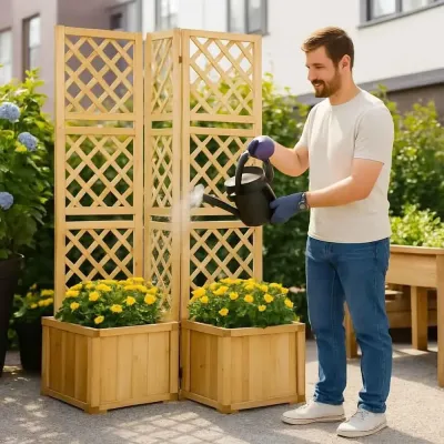Vikbar Trädgårdsskärm med 4 Blomlådor 133 x 165 cm