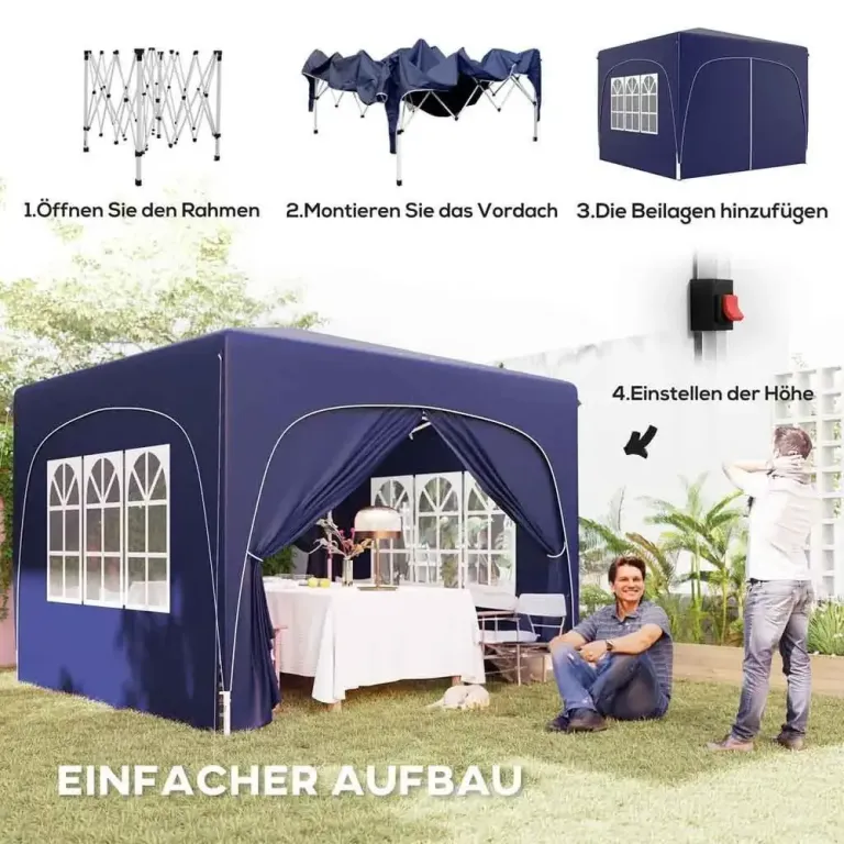 Trädgårdspaviljong Pop-up Partytält Mörkblå 3 x 3 m