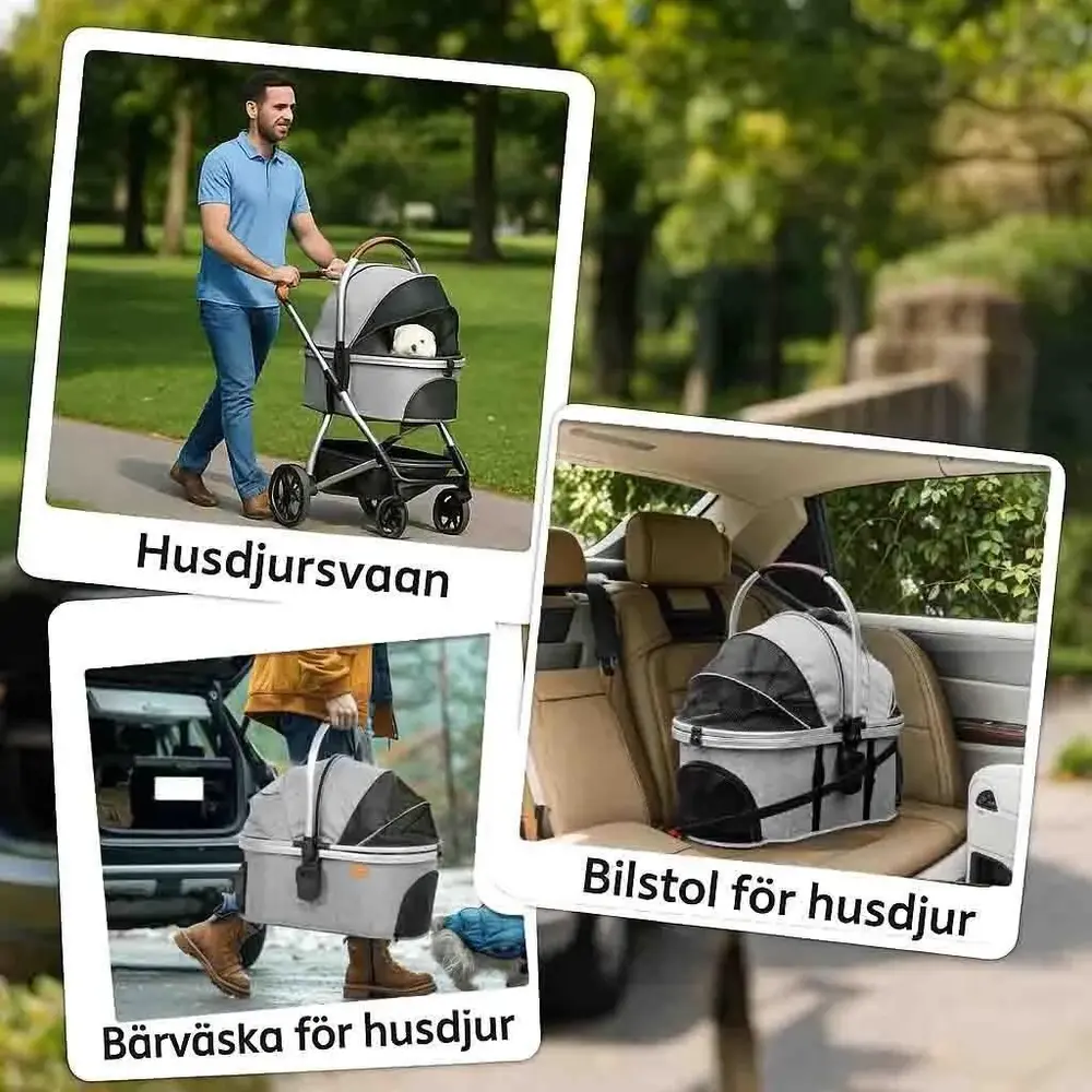 Hundvagn Husdjursvagn 3-i-1 Ljusgrå av Oxford Tyg