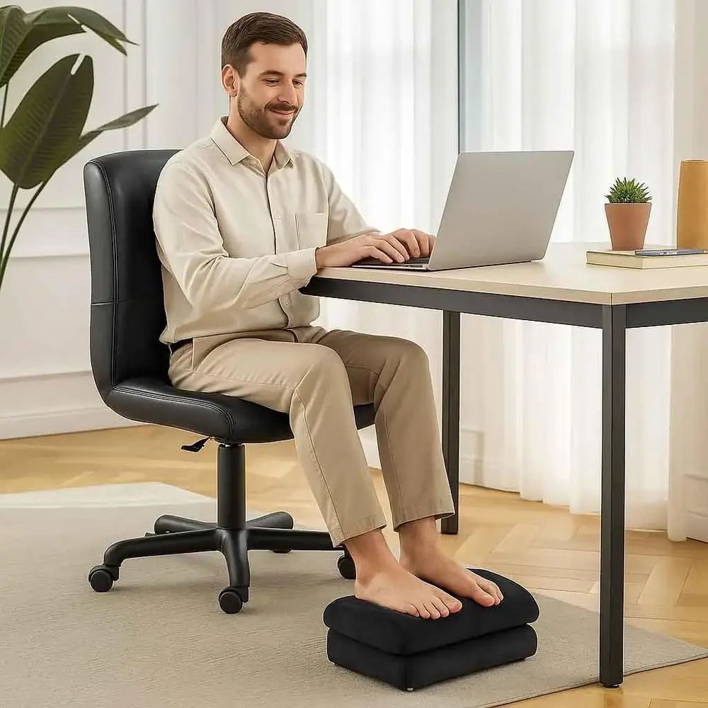 Fotstöd Fotpall Svart av Sammet och Hemmakontor Ergonomiskt