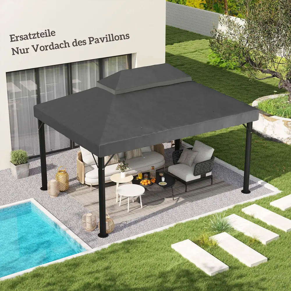 Ersättningstak för Paviljong Dubbeltak Mörkgrå 3 x 4 m