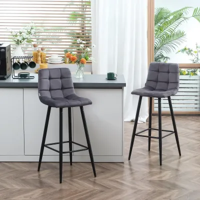 Set 2 Barstolar med Fotstöd 42 x 47 x 105 cm, Grå