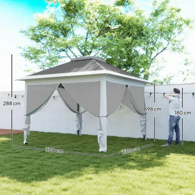 Pop-up Paviljong med Myggnät och Dräneringshål 3,3 x 3,3 m
