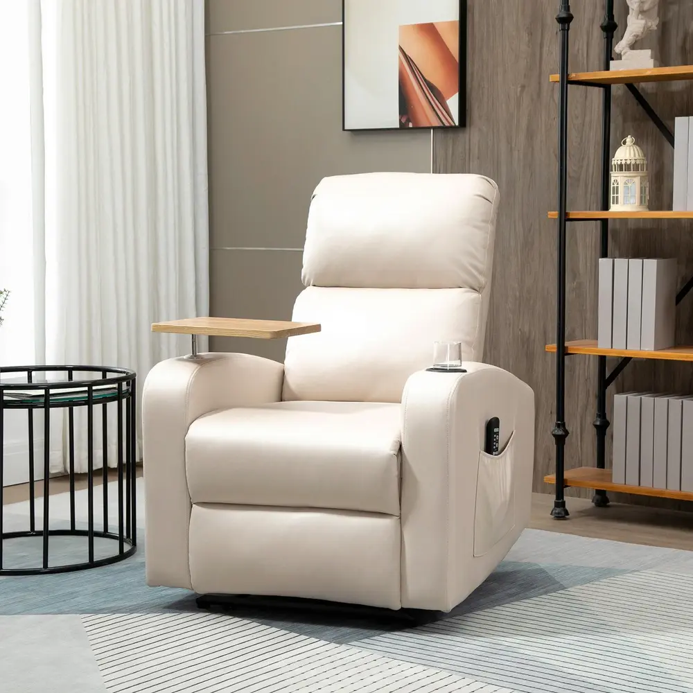 Relaxfåtölj Massagestol Beige av Mikrofiber och Metall