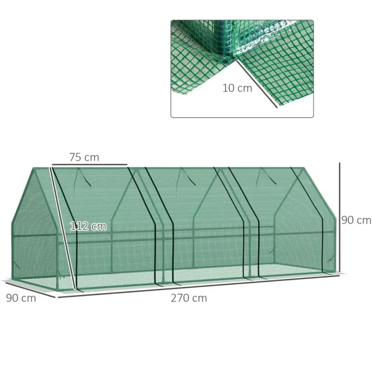 Litet Växthus Kallram Grön Folie 270 x 90 x 90 cm