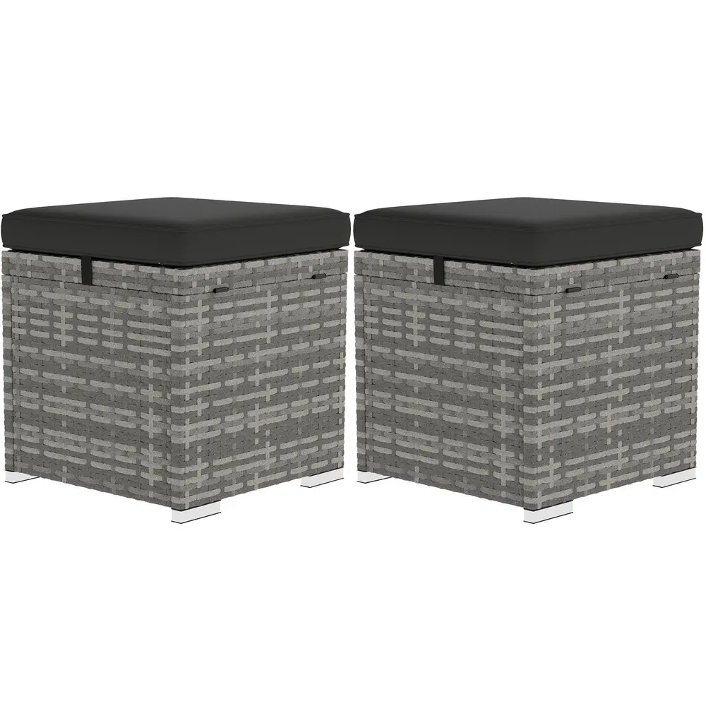 Fotpall Rottingpallar Set 2 Mörkgrå 40 x 40 x 41 Cm