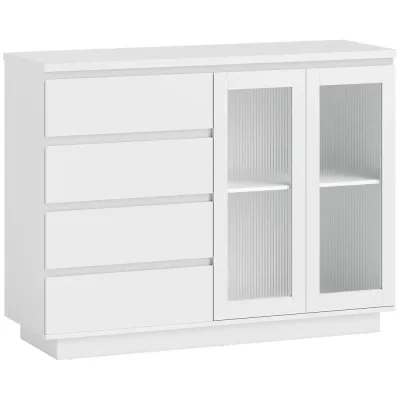 Bufféskåp Skänk med 4 Lådor 2 Glasdörrar Modern Design