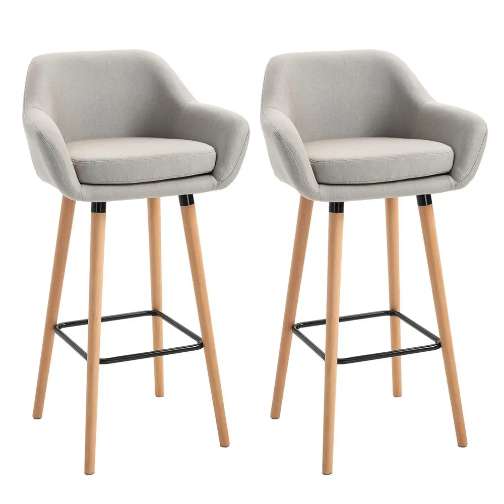 Barpallar Kökspallar Set Om 2 Beige av Linne och Bokträ