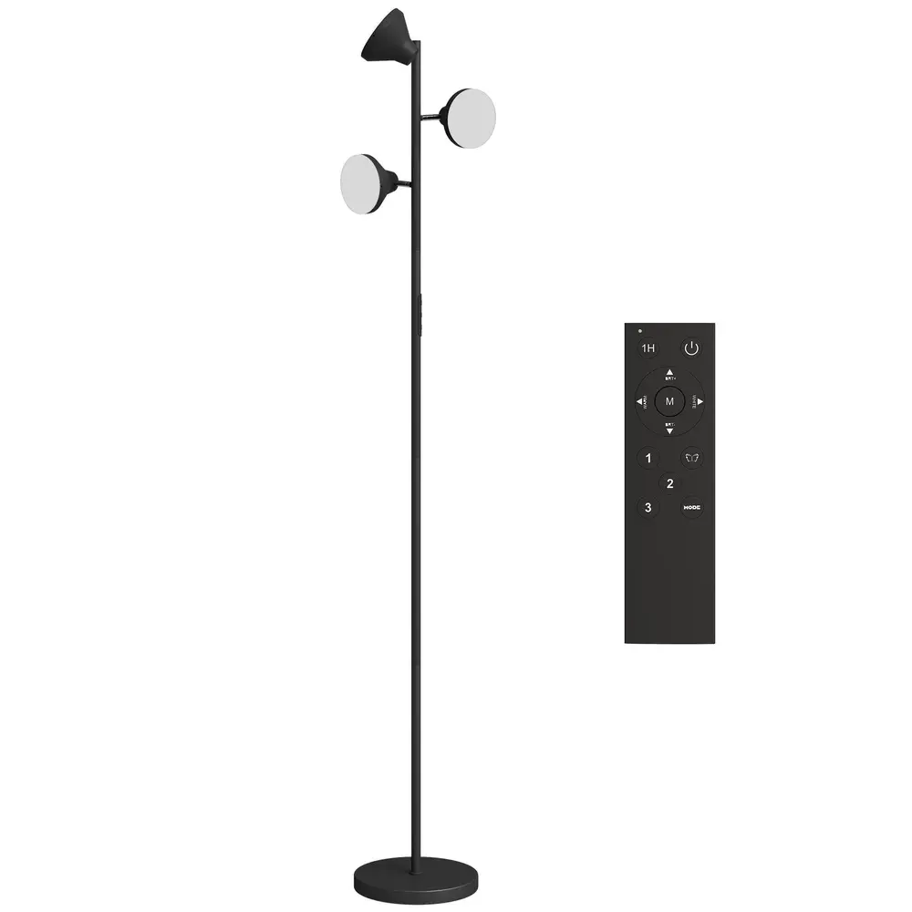 Golvlampa Dimbar Svart Metall 3 Roterbara Huvuden RGB