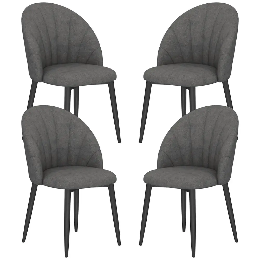 Set med 4 Köksstolar i Sammetslook med Stålben Armlösa Grå