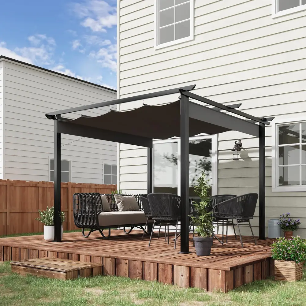 Pergola med Skjutbart Tak Trädgårdspaviljong 2,95 x 2,95 M
