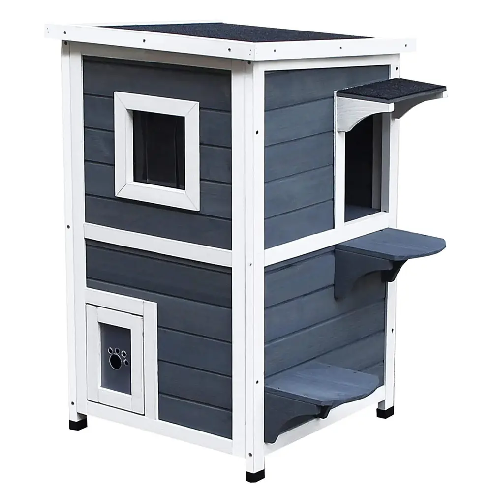 Katthus 2 Våningar med Trappa Kattvilla 51 x 51 x 81,3 Cm