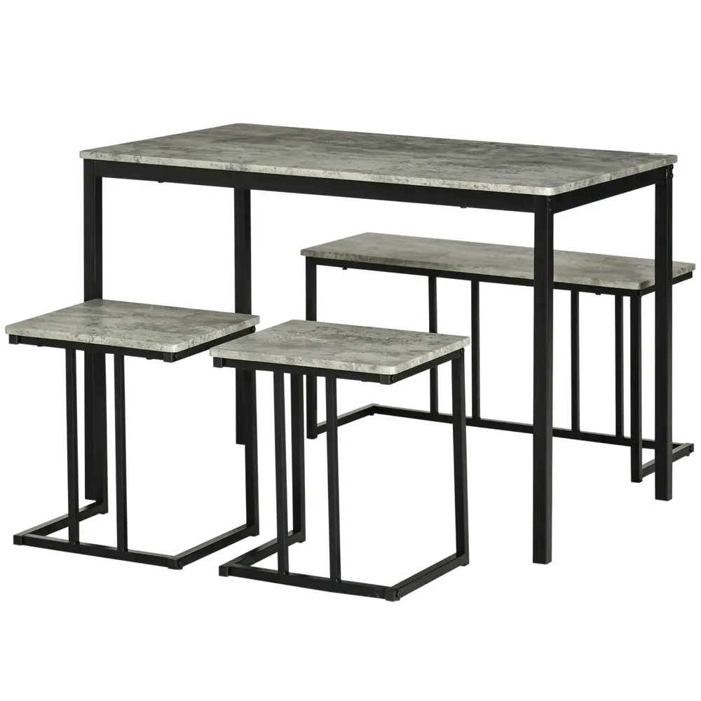 Matgrupp Köksbord Grå av Trä och Metall 4 Delar med Bord