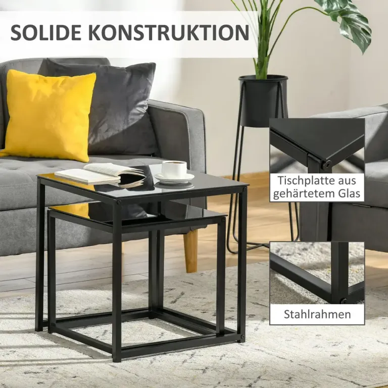 Satsbord 2-Pack Moderna Svarta Sidobord i Glas