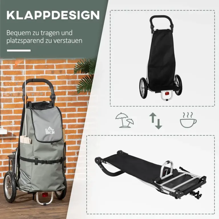 3-i-1 Shoppingvagn och Cykelkärra, Grå och Silver Cykelvagn