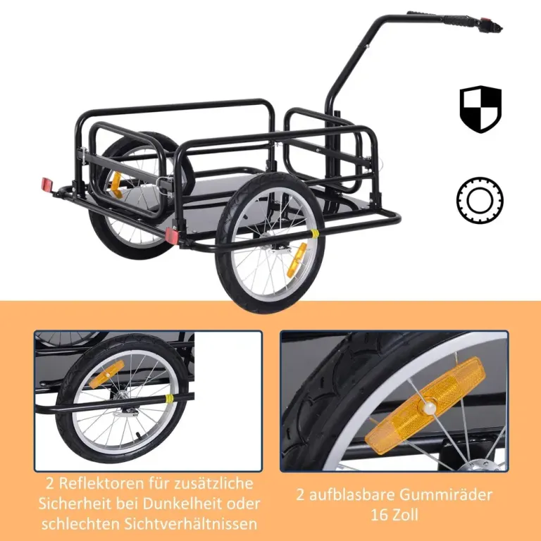 Hopfällbart Cykelsläp med Koppling Max 40 kg, Svart Lastvagn