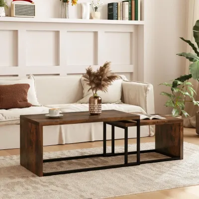 Soffbord Set om 2 Svart Brun av Metall och Trälook