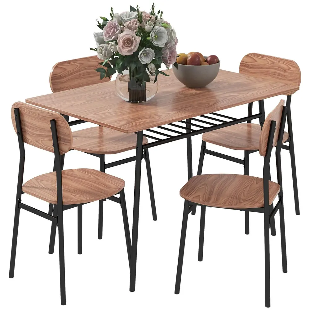 Matbordsset Matgrupp Teak Svart av Stål och Trä för Boende