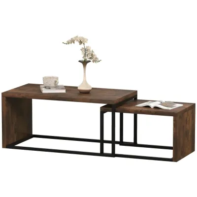 Soffbord Set om 2 Svart Brun av Metall och Trälook