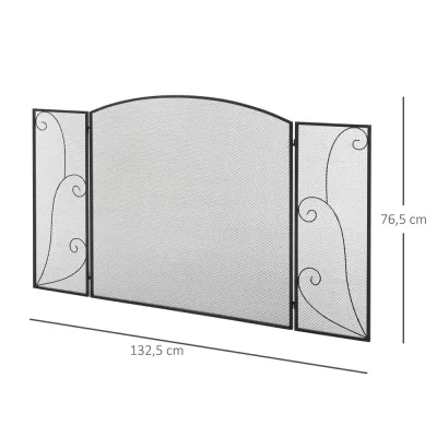 Eldstadsgaller Gnistskydd Svart av Metall 132,5 x 76,5 cm