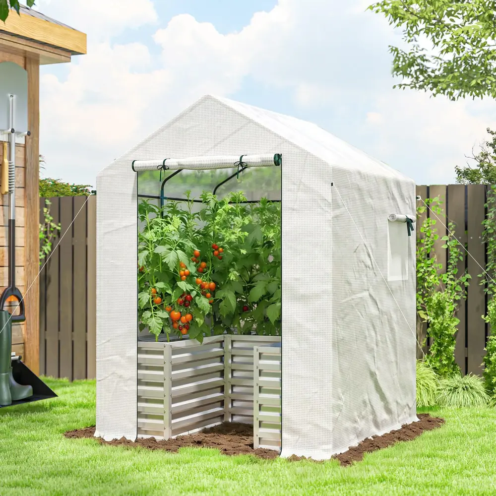 Tomatväxthus med Drivbänk Vit PE-Plast 141x141x190 Cm
