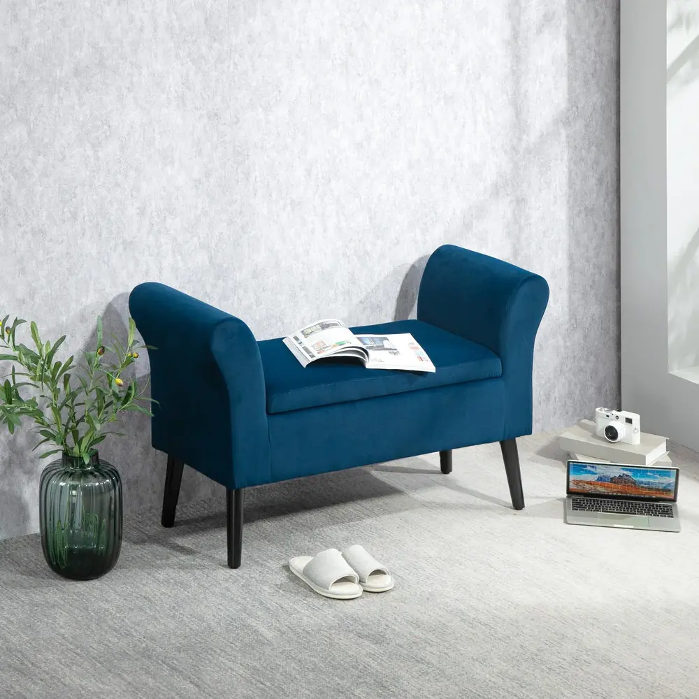 Bänk Förvaringsbänk Mörkblå av Polyester 111,5 x 41 x 65 Cm