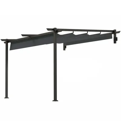 Terrasstak Pergola med Väggfäste Mörkgrå 3 x 3 m