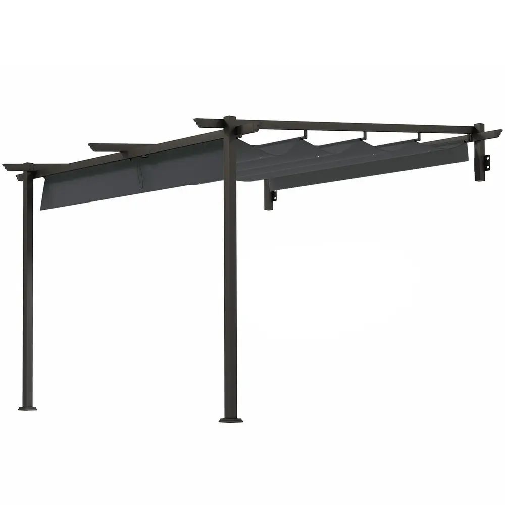 Terrasstak Pergola med Väggfäste Mörkgrå 3 x 3 m