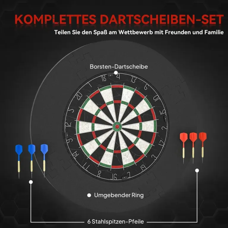 Darttavla i Sisal med Skyddsring och 6 Stålspetspilar Skyddsringen