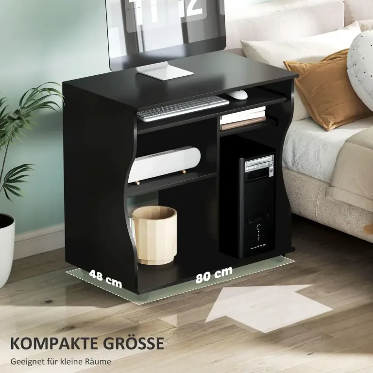 Skrivbord Datorbord med Hjul Svart av Trä Rullbart Kompakt Design