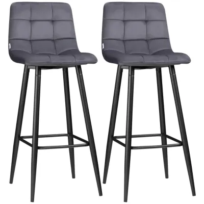 Set 2 Barstolar med Fotstöd 42 x 47 x 105 cm, Grå