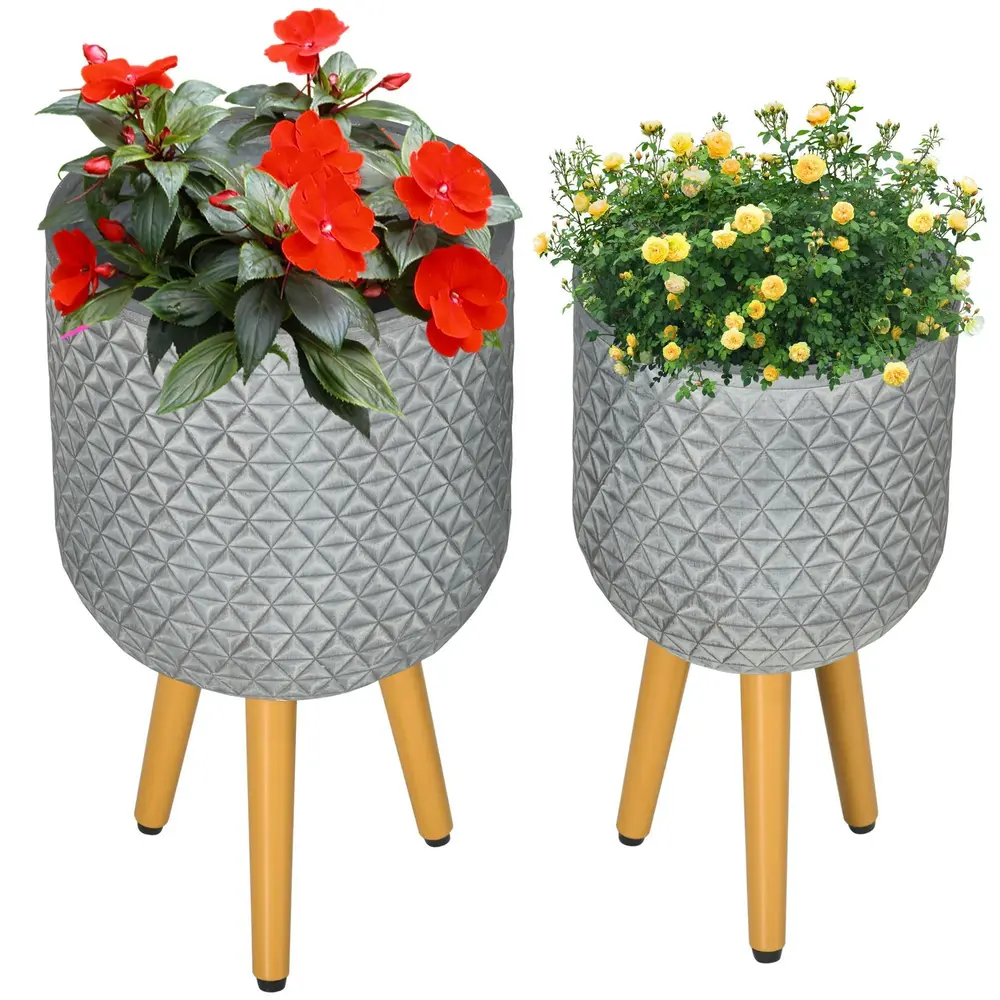 Blomkrukor med Ben 2-Pack Dekorativa Krukor i Betong-Look
