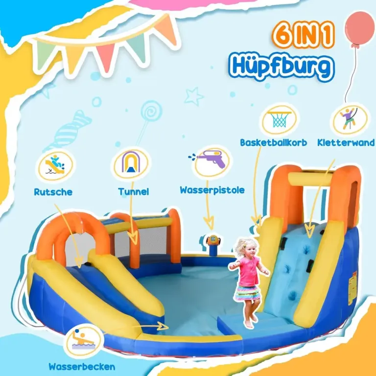 Uppblåsbar Hoppborg med Rutschkana & Plaskpool