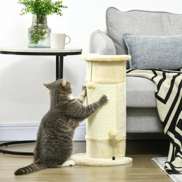 Kattskrapstolpe Klösträd Krämvit av Sisal 34 x 25,5 x 58 cm