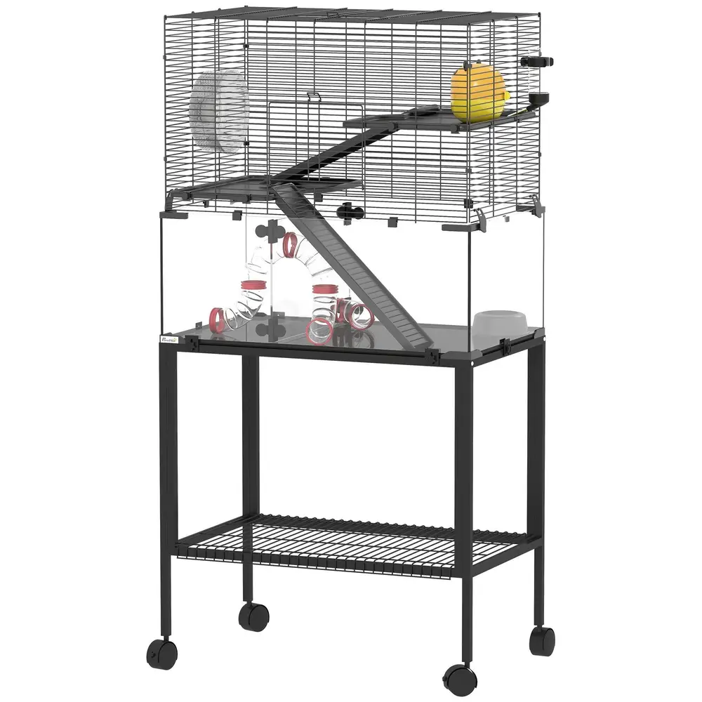Hamsterbur Inhägnad för Smådjur med 3 Nivåer Balanshjul