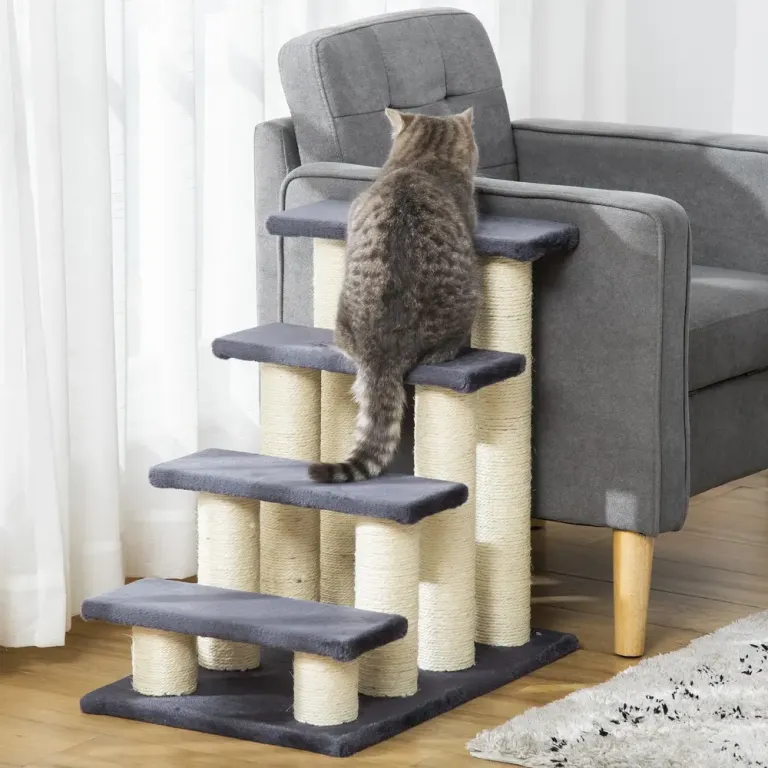 Djurtrappa 4 Steg för Hund och Katt Plysch Sisal Klösdel