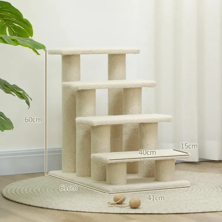 Djurtrappa 4 Steg Plysch för Hundar Katt Beige